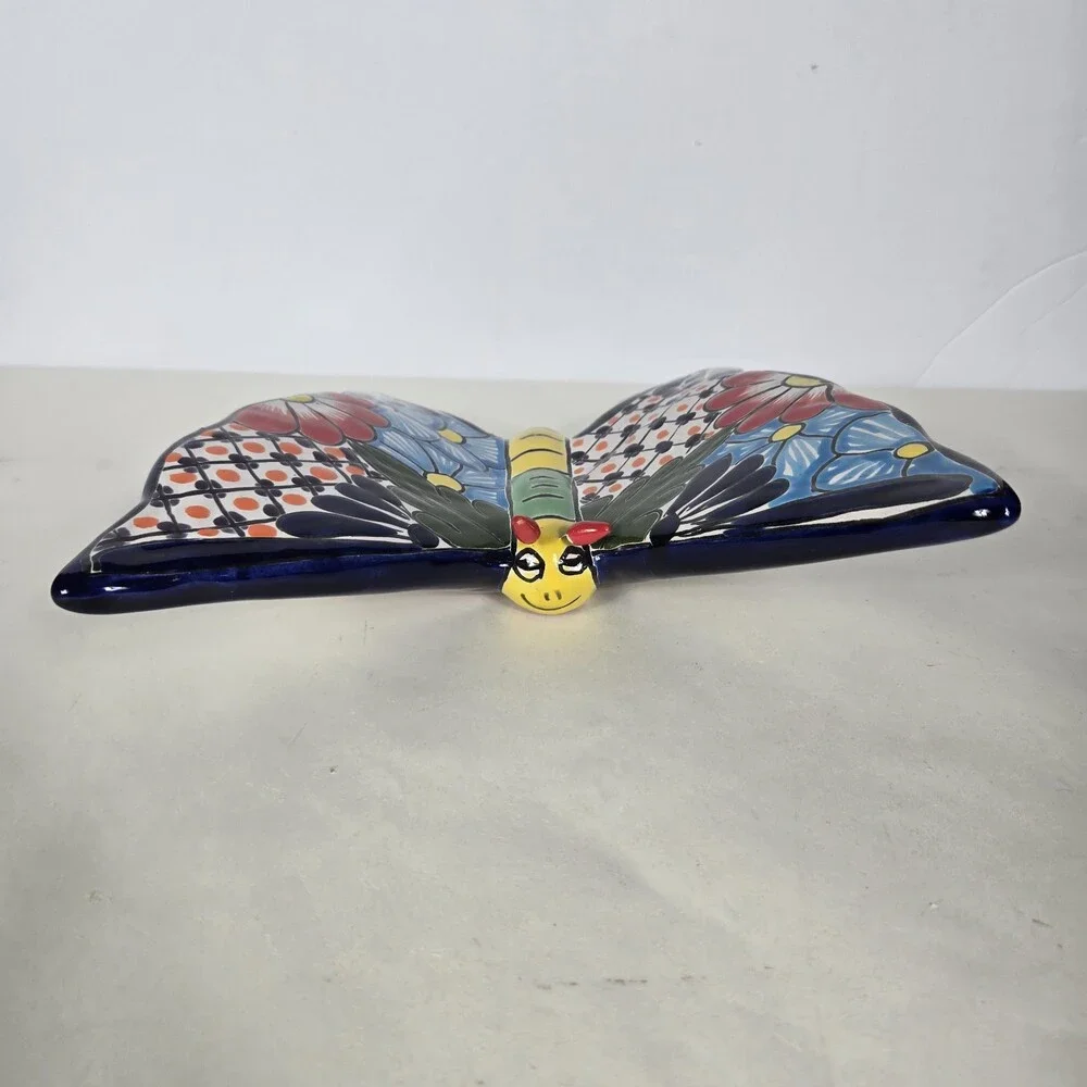 Talavera Butterfly Mexican Handcrafted Art Wall Hanging 9 X 8.5 Inches Tall